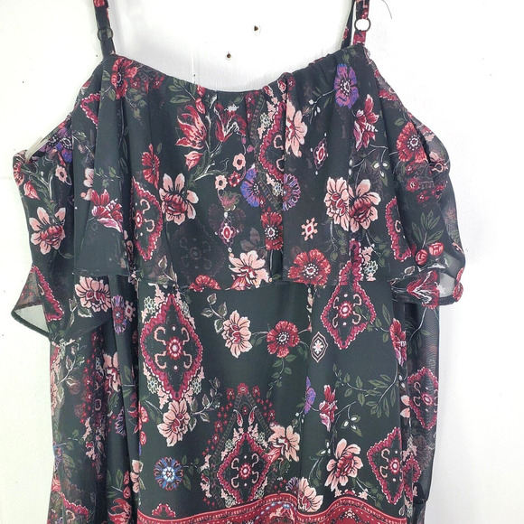 A Byer Top Womens M Sheer Bell Sleeve Cold Shoulder Dark Florals Witchy Goth - Picture 10 of 11